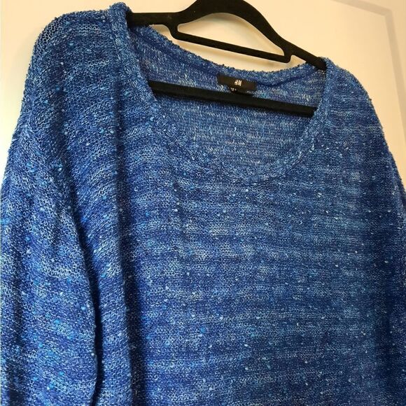 H&M Tweedy Boxy Fit Scoopneck Sweater Blue - Picture 3 of 11